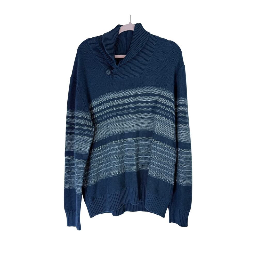 GAP Men's Blue Long Sleeve 100% Cotton‎ Knit Rib Shawl Neck Sweater Top Size XL